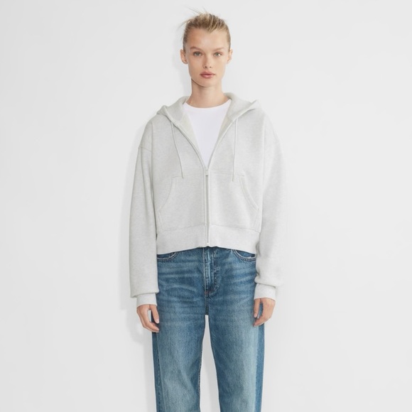 Aritzia TNA Cozy Fleece Boyfriend Boxy Zip Hoodie Medium Heather Cloud White - Picture 1 of 15